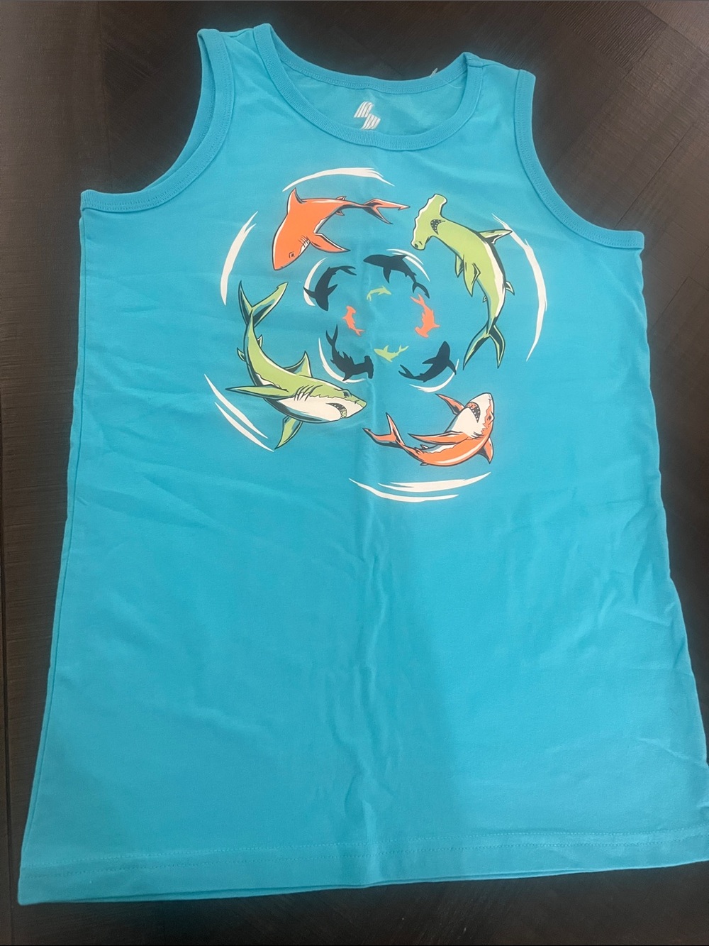 Kids Bright Aqua Shark Graphic Tank Top